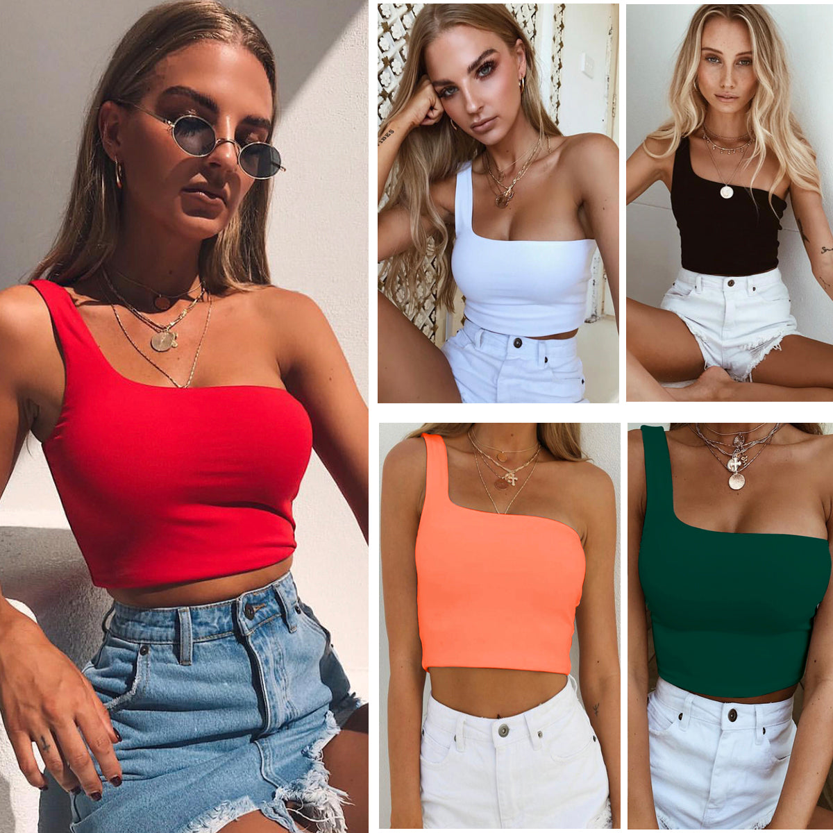 Summer Sexy One-shoulder Vest Crop Top Sleeveless T-Shirt Tank Tops Women Clothing My Store