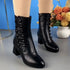 Soft Leather Ankle Boots Fashion Mid Heel Mid-calf High Heels My Store